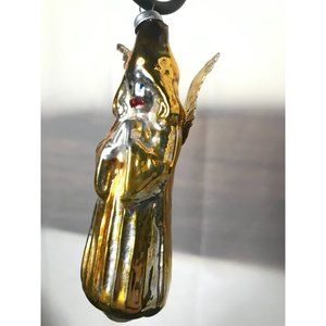 Vintage Mercury Glass hanging Christmas Ornament Gold Silver Angel w wings